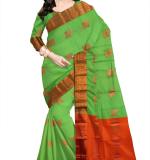 Woven  Soft  soft  Cotton  Saree New ( Green & Coper )