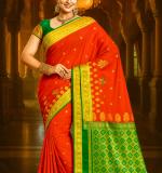 Glamourous Satin Silk Fabric Orange Color Embroidered Saree For Women