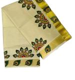 Kuthampully Kerala Saree |Traditional South Indian Sarees | Onam Tissue Cotton Kasavu Saree |Authentic South Cultural Sarees With Running Blouse | Mural Hand Printed Kasavu Saree | Ekm-798