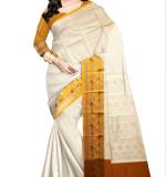 White Color Linen Blend Kasavu Saree