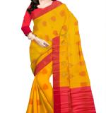:  Pure Cotton Saree  (Yellow, Red)