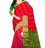 Banarasi Silk Blend Saree  (Red & Green ) Art Silk Sarees