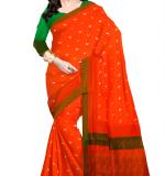 MOON Kanjivaram Silk Blend Saree  (Multicolor, Orange, Green )