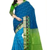 Butta With Bold Paisley Printed Pallu (Blue&Green)