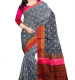 MOON Jamdani Pure Cotton Saree  (Pink, Black)