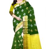 Print silk saree Banarasi (Green and gold-toned) NEW
