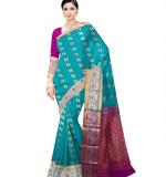 Teal Green Poly Crepe Woven Design Kanjeevaram Saree