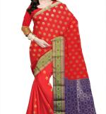 Woven Kanjivaram Cotton Silk Saree  (Red & Pink )