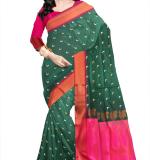 Woven  Soft  Cotton Saree New (Green & Pink )