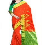 Glamourous Satin Silk Fabric Orange Color Embroidered Saree For Women