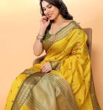 Sidhidata Women's Cotton Silk Jacquard Boardered Saree With Unstitched Blouse Piece (Kalyani)