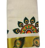 Kuthampully Kerala Saree |Traditional South Indian Sarees | Onam Tissue Cotton Kasavu Saree |Authentic South Cultural Sarees With Running Blouse | Mural Hand Printed Kasavu Saree | Ekm-798
