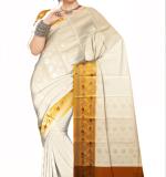White Color Linen Blend Kasavu Saree