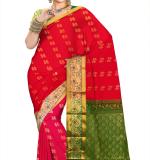 Banarasi Silk Blend Saree  (Red & Green ) Art Silk Sarees