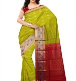Embellished Kanjivaram Silk Blend Saree  (Multicolor, Yellow, pink)