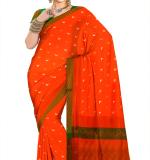 MOON Kanjivaram Silk Blend Saree  (Multicolor, Orange, Green )