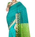 Women's Banarasi Poly Silk Saree (Blue & Green )