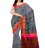 MOON Jamdani Pure Cotton Saree  (Pink, Black)