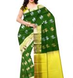 Print silk saree Banarasi (Green and gold-toned) NEW