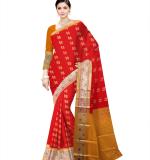 Women Red & Marun  Woven Design Zari Silk Cotton Banarasi Saree