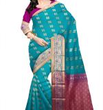 Teal Green Poly Crepe Woven Design Kanjeevaram Saree