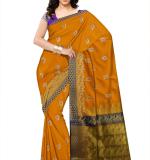 Woven Kanjivaram Myrun Cotton Silk Saree  (Myrun & Blue)
