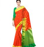 Glamourous Satin Silk Fabric Orange Color Embroidered Saree For Women