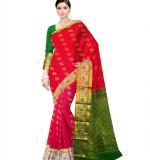 Banarasi Silk Blend Saree  (Red & Green ) Art Silk Sarees