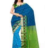 Butta With Bold Paisley Printed Pallu (Blue&Green)