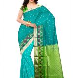 Women's Banarasi Poly Silk Saree (Blue & Green )