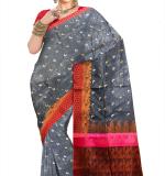 MOON Jamdani Pure Cotton Saree  (Pink, Black)