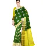 Print silk saree Banarasi (Green and gold-toned) NEW
