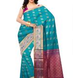 Teal Green Poly Crepe Woven Design Kanjeevaram Saree