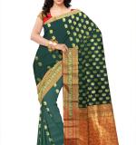 Woven Kanjivaram Cotton Silk Saree  (Green gold )