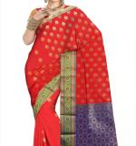 Woven Kanjivaram Cotton Silk Saree  (Red & Pink )