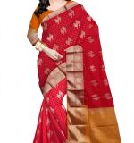 Woven Kanjivaram Cotton Silk Saree  (Red & Myrun)