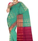 Woven  Soft  Cotton Saree New (Green Dark  & Pink )