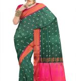 Woven  Soft  Cotton Saree New (Green & Pink )