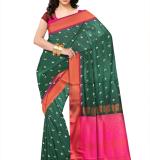 Woven  Soft  Cotton Saree New (Green & Pink )