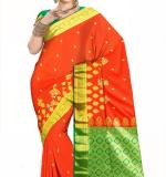 Glamourous Satin Silk Fabric Orange Color Embroidered Saree For Women
