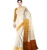 White Color Linen Blend Kasavu Saree