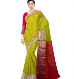 Embellished Kanjivaram Silk Blend Saree  (Multicolor, Yellow, pink)