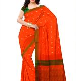 MOON Kanjivaram Silk Blend Saree  (Multicolor, Orange, Green )