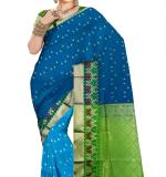 Butta With Bold Paisley Printed Pallu (Blue&Green)