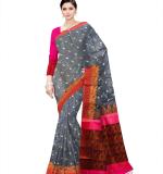MOON Jamdani Pure Cotton Saree  (Pink, Black)