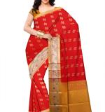 Women Red & Marun  Woven Design Zari Silk Cotton Banarasi Saree