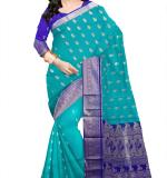 Woven Kanjivaram Cotton Silk Saree  (Blue)