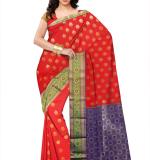 Woven Kanjivaram Cotton Silk Saree  (Red & Pink )