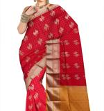 Woven Kanjivaram Cotton Silk Saree  (Red & Myrun)