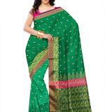 :   Woven Kanjivaram MOON Cotton Silk Saree  (Green & Pink)